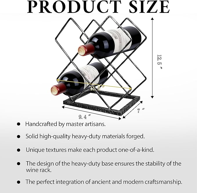 BEGINS Wine Rack Countertop, Hand Forged Wine Holder, Metal Solid Wine Storage Rack with Hammered Texture Frame,Tabletop Wine Storage Stand for Cabinet, Pantry, Bar