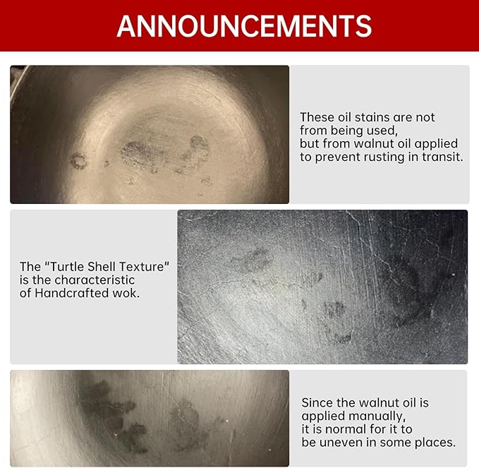 WANGYUANJI Cast Iron Wok Pan,13.4 inch Cooking Wok Stir Fry Pan with Dual Handle and Wooden Lid,Suitable for All Cooktops,Uncoated Chinese Traditional wok
