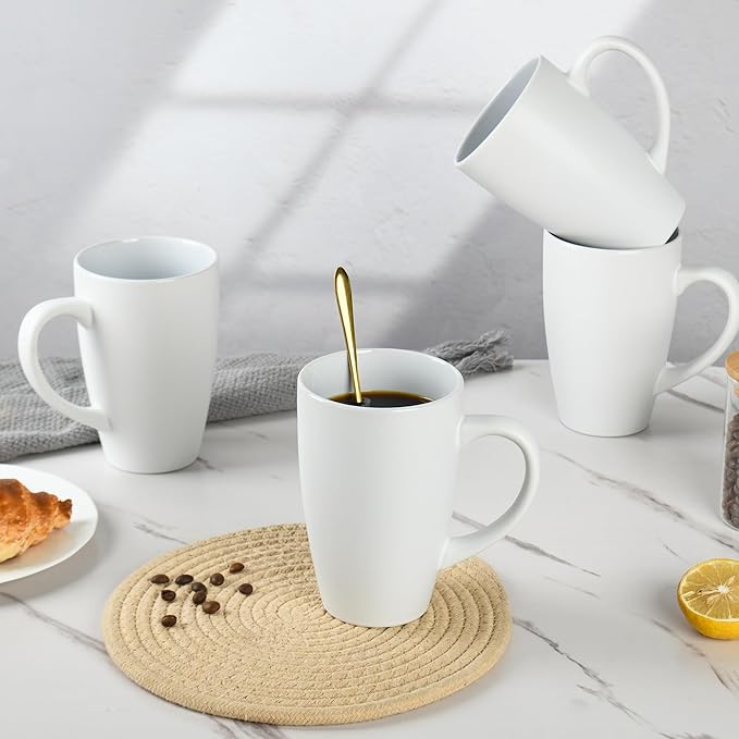 20oz Extra Large Ceramic Tall Coffee Mugs Set for Coffee Tea Hot Cocoa set of 4 Dishwasher & Microwave Safe (Matte white)