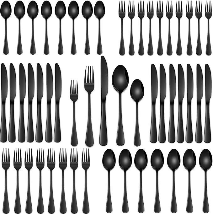 30 PCs Flatware Sets,Black Stainless Steel Silverware Sets Service For 6 Person,Durable Cutlery Sets For Home,Party,Restaurant,Tableware Cutlery Sets