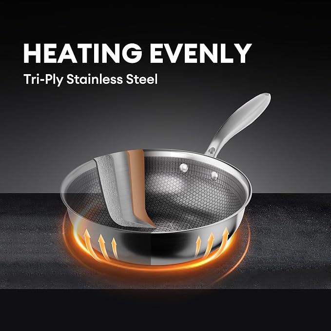 COOKER KING 10-Inch Wok with Lid, Hybird Nonstick Wok Professional Grade, Stainless Steel Woks & Stir-Fry Pans, Stay-Cool Handle, Dishwasher & Oven-Safe,Compatible with All Cooktops