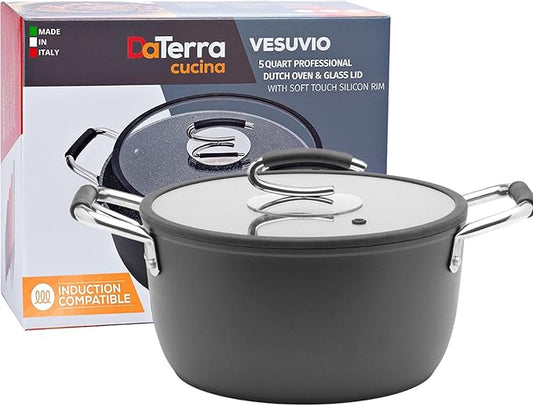 DaTerra Cucina - 5 Qt Nonstick Ceramic Dutch Oven Pot with Lid ??Lightweight Nonstick Pot with Dual Handles, Perfect for Soup, Pasta, Saut챕ing, Searing, Induction & Stovetop Safe - Black
