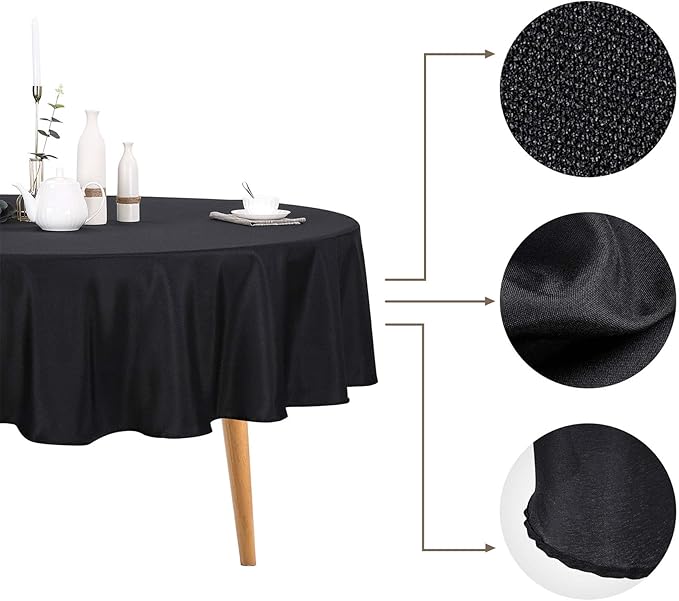 6 Pack Black Round Tablecloths 70 Inches Table Cloth Stain and Wrinkle Resistant Washable Polyester Table Cover Fabric for Party, Wedding,Dining,and Banquet Decoration