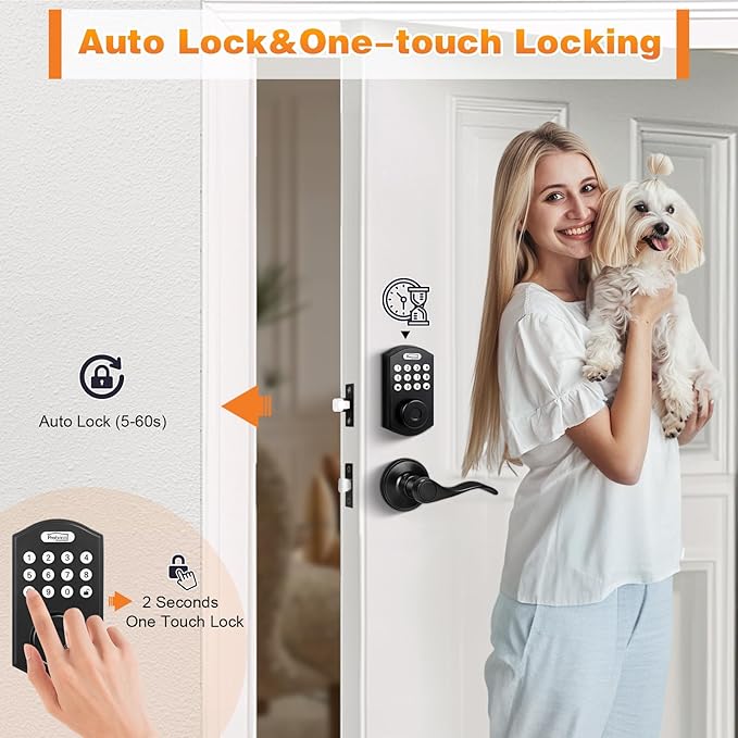 Probrico Keypad Door Lock with Handle Keyless Entry Door Lock, Smart Locks for Front Door Fingerprint Deadbolt with Handle, Black Smart Deadbolt Entry Door Handle Set