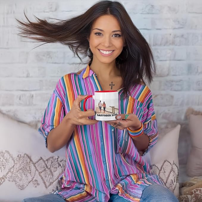 Personalized Coffee Mug | Custom Photo, Text, or Logo Cup (11oz, Red Rim, Inner, and Handle) |Dishwasher & Microwave Safe |Unique Gift for Men & Women ?밫aza Personalizada