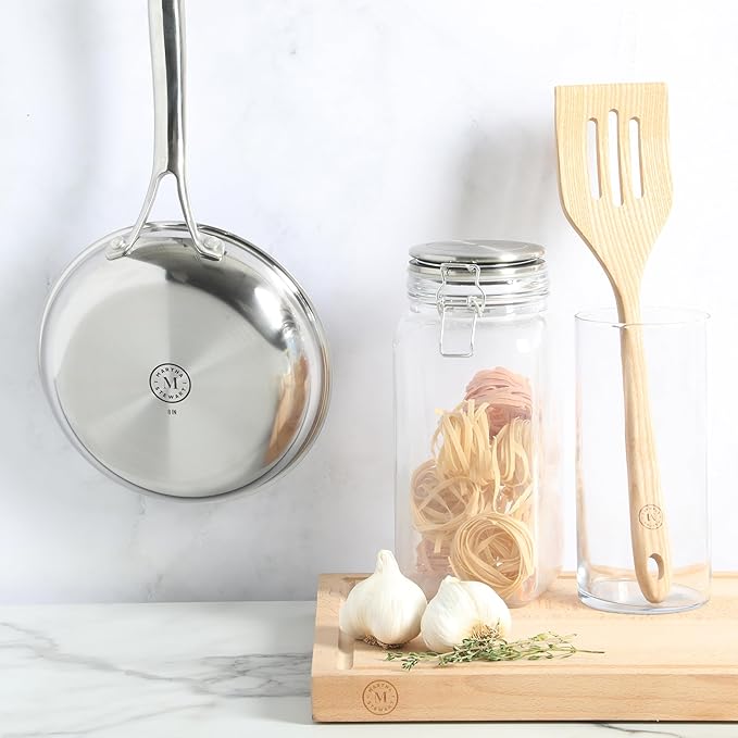 Martha Stewart Badgley Hybrid Nonstick 8 Inch TriPly Stainless Steel Fry Pan & Stay Cool Handle - Laser Etched Non-Toxic Perfect Sear Nonstick Skillet - Dishwasher and Induction Safe