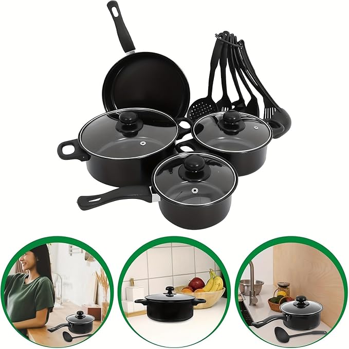 7-Piece Non-Stick Aluminum Cookware Set - Pots and Pans, Pot & Pan Sets Nonstick with Lids for Frying, Boiling, Stewing & Sauteing (Deep Blue)