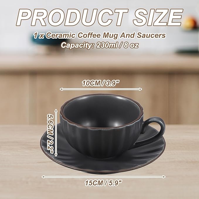 uxcell Handmade Vintage Espresso Cups, 8 oz Coffee Cups and Saucers Ceramic Tea Cup with Handle Dishwasher and Microwave Safe for Latte Cappuccino Milk Office Home Gifts, Gray Blue