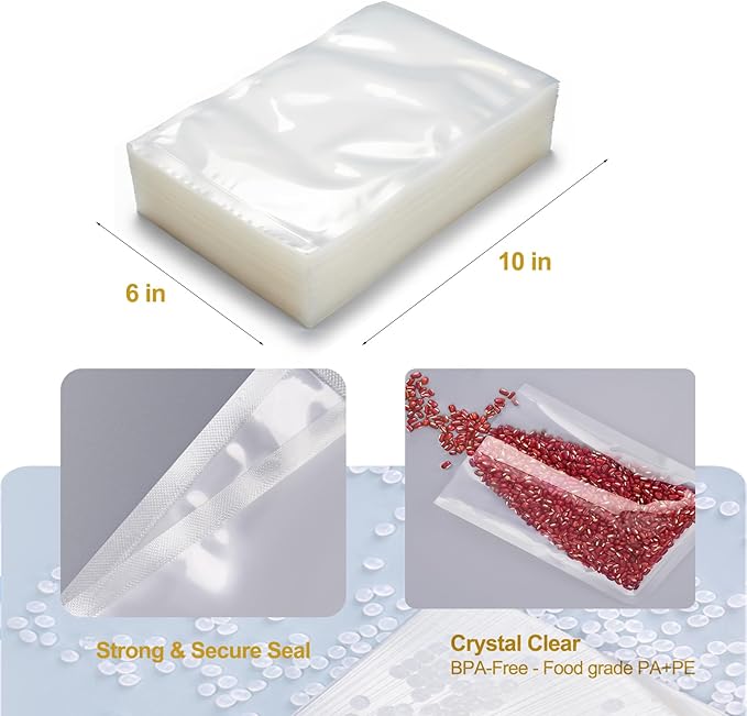 MAGIC SEAL Chamber Vacuum Sealer Bags for Food ??200 Pint 6'' x 10'' Pre-Cut Vacuum Chamber Pouches for Storage, Meal Prep and Sous Vide, BPA-Free Heavy Duty Smooth Bags