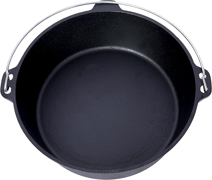 Cast Iron Camping Dutch Oven with Lid Lifter and Rack, 2-In-1 Pre-Seasoned Skillet Lid Cooking Pan with Pull Ring, Use on the Stove, on the Grill, Campfire & Stovetop Safe, 4.5 Quart/6 Quart/8 Quart/12 Quart (6 QT)