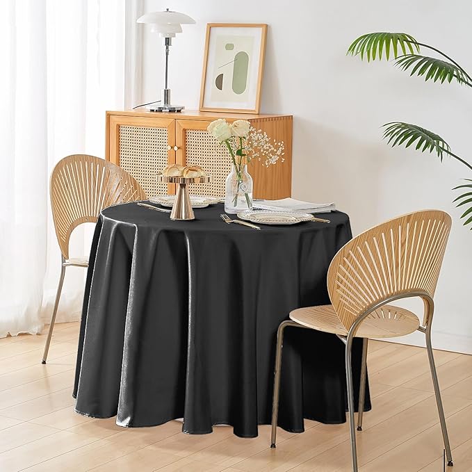 Easy-Going 6 Pack Black Tablecloths 90 Inch-Round for 6 Ft Round Table, Washable Polyester Waterproof Stain Resistant Table Cloth, Decorative Table Cover for Kitchen, Dining Tables, Events