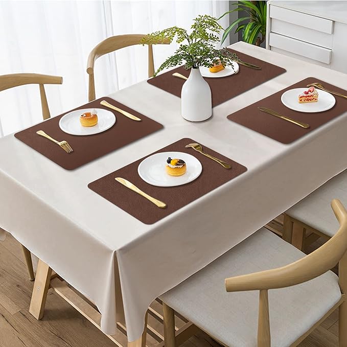 Faux Leather Placemats, Set of 4, 12''횞17' Textures on Both Sides, Heat-Resistant, Waterproof and Oil-Proof, Reversible Place Mats for Kitchen, Dining Table, Outdoor - Brown