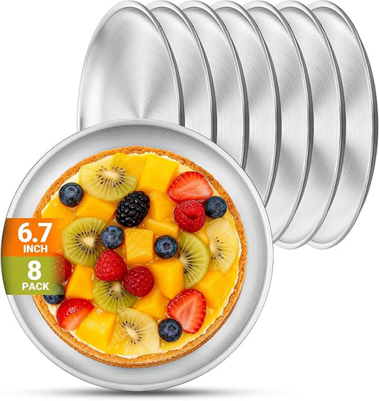 Stainless Steel Plates, 8 Set 6.7 inch Mini 201 Metal Food Serving Plate, Reusable Snack Eating Dishes Round Shatterproof Brushed Finish Dish Silver Dinnerware for Dinner Oven Dishwasher Safe