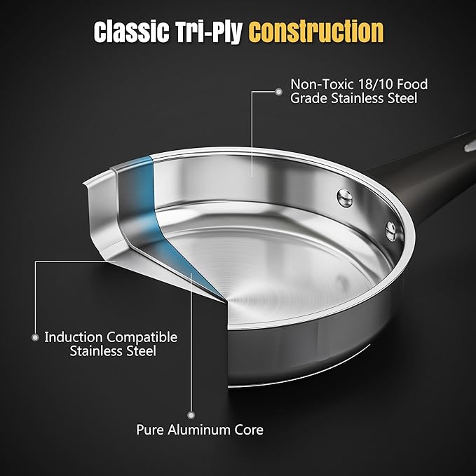 Meythway 14-Piece Stainless Steel Cookware Set for Induction Stovetops ??Non-Toxic Pots & Pans with Stay-Cool Handles, Glass Lids, Steamer, Pot Mats & Utensils ??Dishwasher Safe Kitchen Cookware