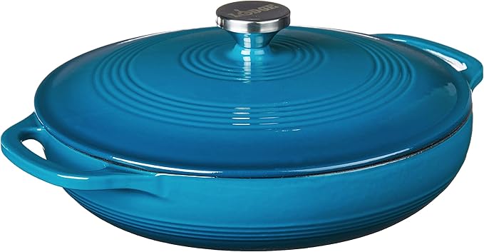 Lodge 3.6 Quart Enameled Cast Iron Casserole with Lid ??Dual Handles ??Oven Safe up to 500째 F or on Stovetop - Use to Marinate, Cook, Bake, Refrigerate and Serve ??Cornflower Blue