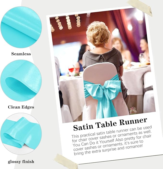 Yblut 10 Pack Satin Table Runner 12 x 108 Inch Long Turquoise Silk Table Runner for Wedding Party Banquet Birthday Decoration
