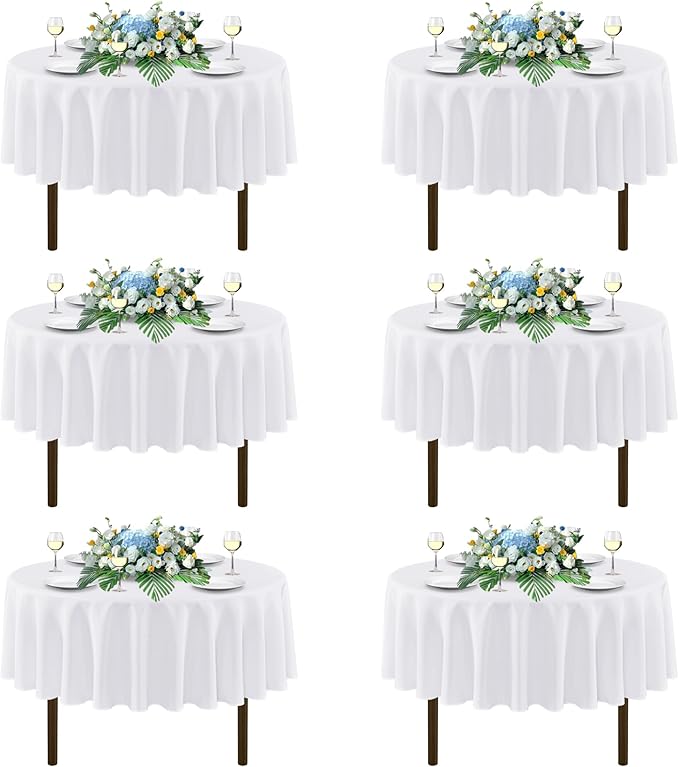 sancua White Round Tablecloths 70 Inch, 6 Pack - Circle Fabric Cloth Table Cloths for Wedding Party Banquet Birthday, Washable Polyester Table Cover (Fit 20-58 Inch Tables)