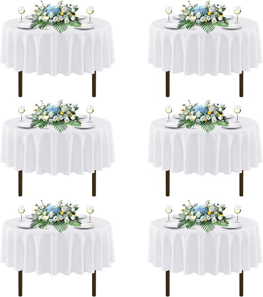 sancua White Round Tablecloths 70 Inch, 6 Pack - Circle Fabric Cloth Table Cloths for Wedding Party Banquet Birthday, Washable Polyester Table Cover (Fit 20-58 Inch Tables)