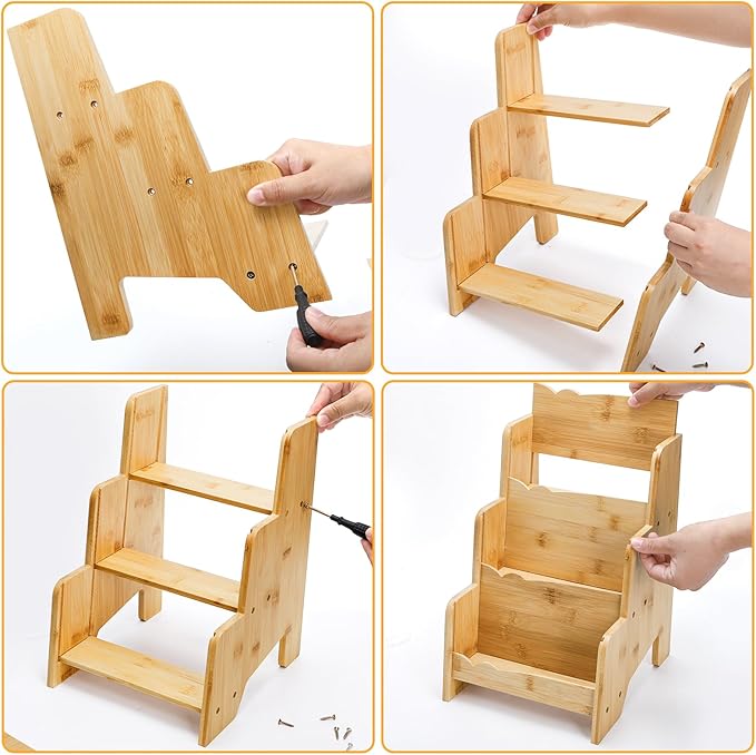 Jucoan 3-Tier Bamboo Spices Rack Organizer for Kitchen Countertop, Tiered Spice Rack for Pantry Cabinet Hold 12 Spices Jars, Space Saving Compact