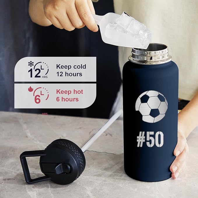 Personalized Laser Engraving Custom Water Bottle Print in USA 32oz Double Wall Stainless Steel Leakproof Wide Mouth Cup with Flip Straw