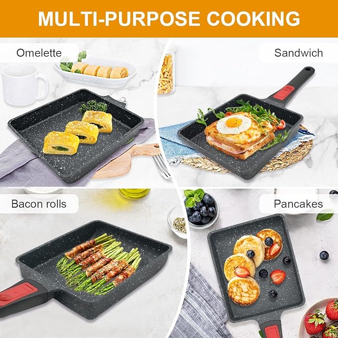 Tamagoyaki Pan, Japanese Omelette Pan Nonstick, Rectangle Square Egg Frying Pan Skillet Nonstick, Detachable Handle, PFAS & PFOA-Free, Oven Safe, 7.5” x 6.3”