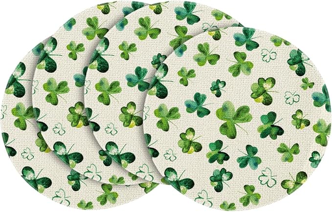 Artoid Mode Lucky Shamrock St. Patrick's Day Round Placemats Set of 4,14 Inch Seasonal Spring Farmhouse Table Mats for Party Kitchen Dining Decoration