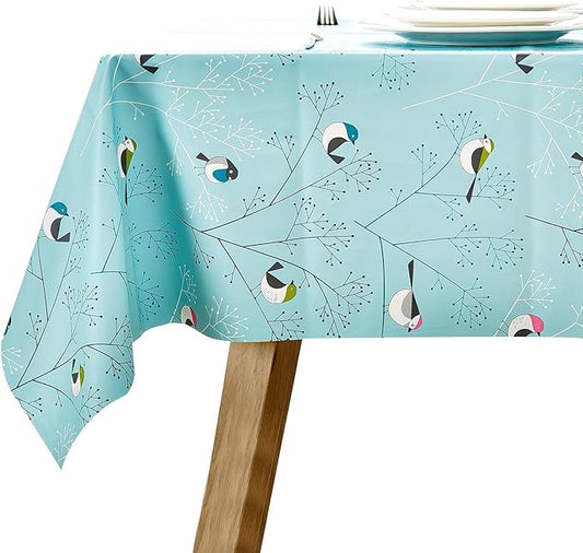 LOHASCASA Vinyl Tablecloth Oilcloth Plastic Spillproof Wipeable Waterproof Rectangle Tablecloths Party,Luau 6ft Turquoise Bird 54 x 72 Inch