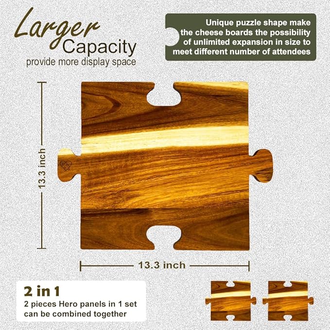 Charcuterie Board Sett, Premium Acacia Wood Cheese Boards, Puzzle Shaped Serving Tray, House Warming Gifts New Home, Wedding & Bridal Shower Gift, 2 Pack
