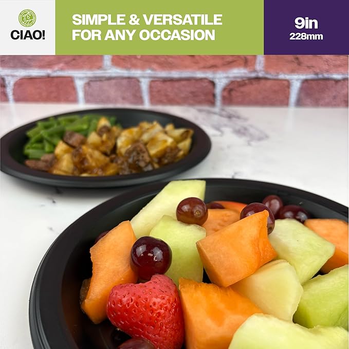 CIAO! 9" Black Heavy Weight Plastic Plate Mineral Filled Polypropylene MFPP (Case of 400)