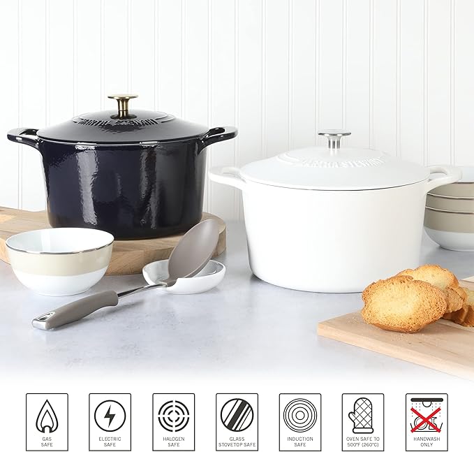 MARTHA STEWART Gatwick 7-Quart Enamel Cast Iron Dutch Oven Pot with Lid ??Navy Blue with Gold Knob ??Durable Heavy-Duty Dutch Oven for Slow Cooking & Braising