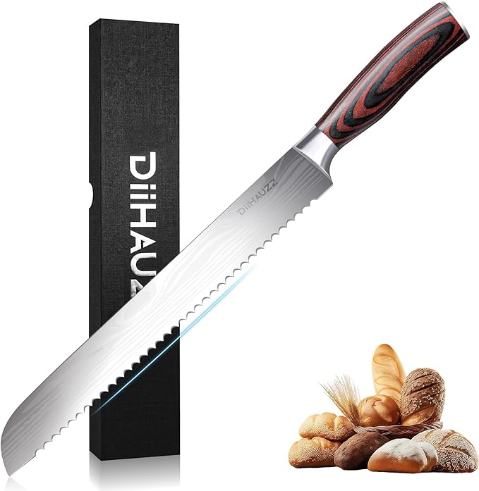 10 Inch Bread Knife, Serrated Knife for Homemade Bread, Razor Sharp High Carbon Stainless Steel Sourdough Cutter, Professional Bakery Kitchen Knives with Ergonomic Handle for Bagel, Cake