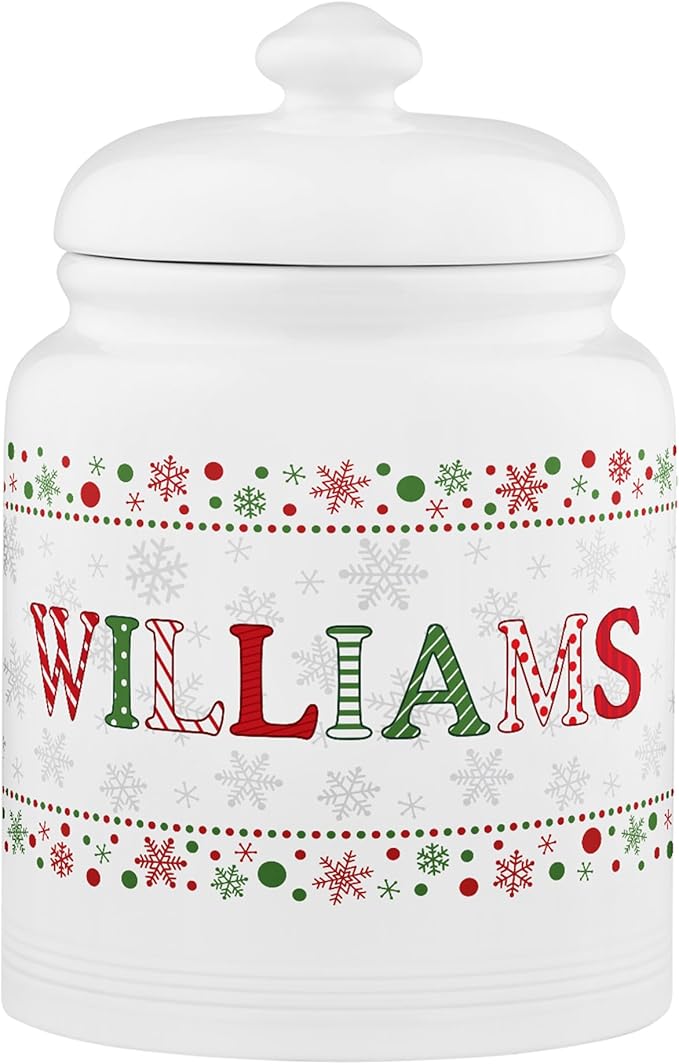 Let's Make Memories Personalized Cookie Jar - For Bakers - Kitchenware - Ceramic - Airtight Lid - Christmas Cookie Storage - Festive Name