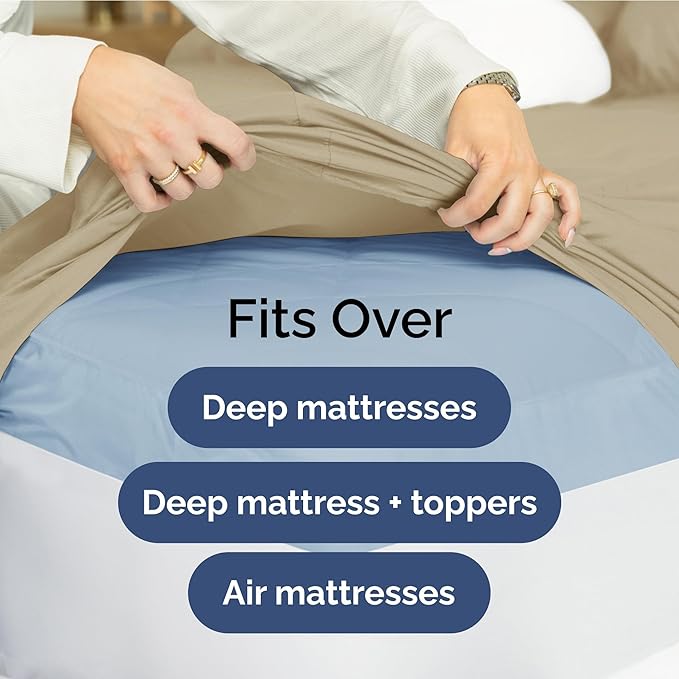 Extra Deep Pocket Twin Sheets - 3 Piece Breathable & Cooling Bed Sheets - Hotel Luxury Bed Sheet Set - Soft, Wrinkle Free & Comfy - Easily Fits Extra Deep Mattresses - Deep Pocket Beige Sheets Set