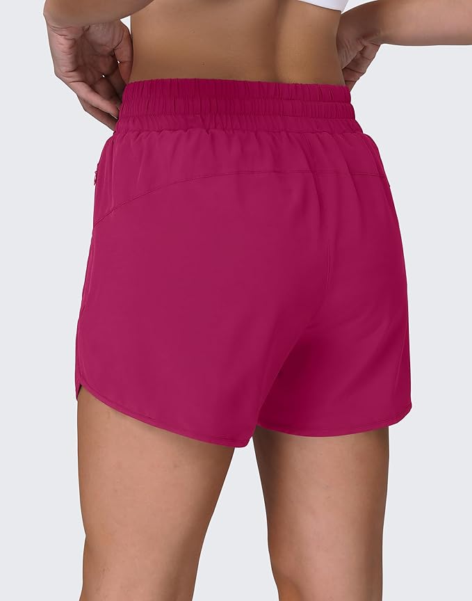 Women's 5" Running Shorts Quick Dry Sporty Athletic Gym Workout Shorts with Zipper Pockets Liner