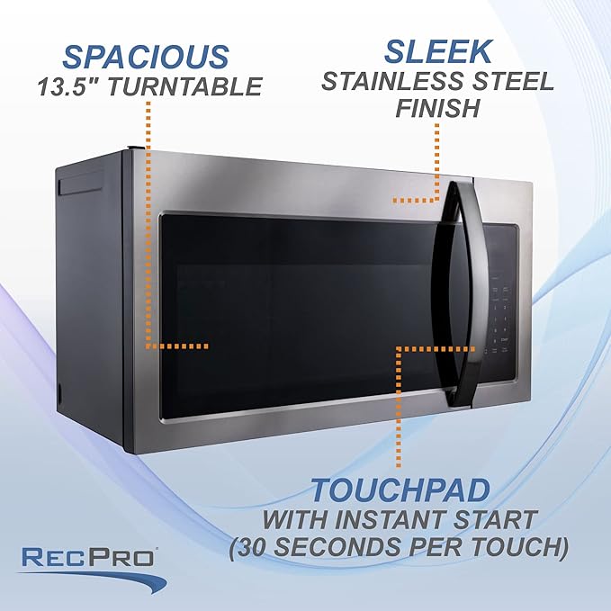 RecPro RV Microwave Over The Range 30" Convection Oven | Stainless Steel | 120V AC | 900W | Camper Microwave | Direct Replacement for Greystone and High Pointe