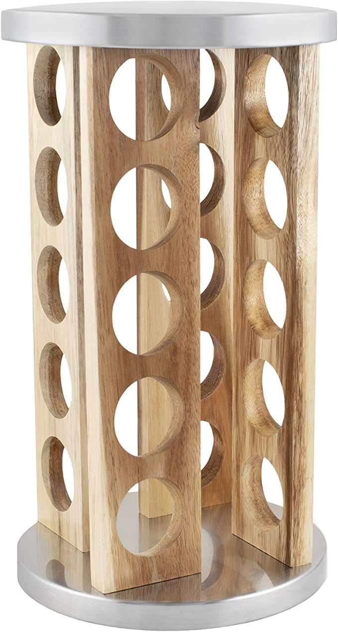Orii 20 Jar Spice Rack with Spices Included - Tower Organizer for Kitchen Spices and Seasonings, (Natural Acacia Wood)