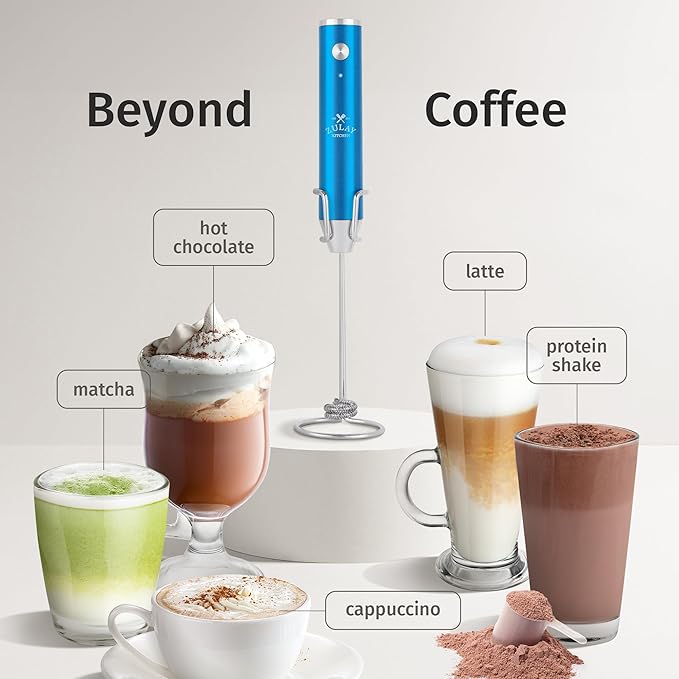 Zulay Kitchen Lux Electric Milk Frother Rechargeable Handheld - Powerful 2-Speed Motor, Waterproof, 2000mAh Battery - Lux Coffee Frother for Protein Powder, Drink Mixer Wand & Matcha Mixer