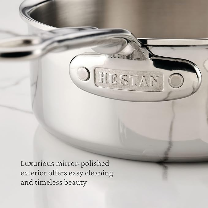 Hestan ProBond Luxe 1.5-Quart Saucepan with Lid, Professional Clad Stainless Steel, ProCore Tri-Ply Clad Construction, Polished Exterior, Induction & Oven Safe