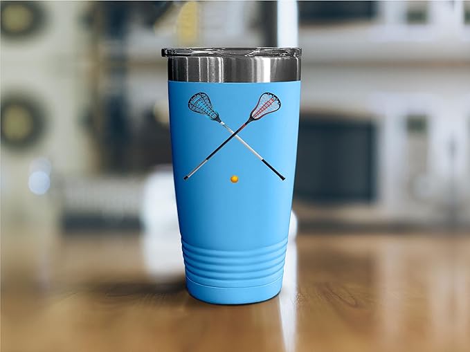 SpreadPassion Isolated Lacrosse Sticks and Ball Tumbler, Stainless Steel Tumbler, 20oz Insulated Tumbler, Christmas Birthday Gift Idea (Light Blue)