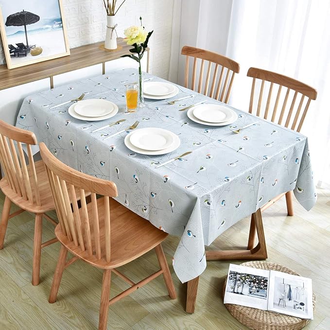 LOHASCASA Vinyl Oilcloth Tablecloth Rectangle Wipeable Peva Waterproof PVC Heavy Duty Stainproof Spillproof Large Tablecloth Farm Thanksgiving Banquet BBQ Bird 9 ft 54 x 108 Inch