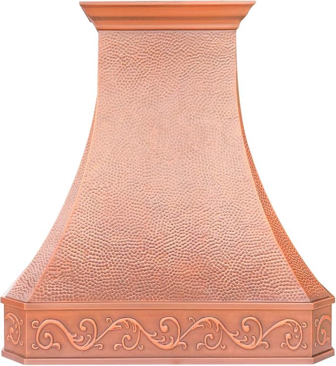 CT Copper Tailor Copper Vent Hood Wall Mount,42'' W,27''H, 1150 CFM Exhaust Fan,Stainless Steel Vent,LED Light,Dishwasher-Safe Baffle Filters,Heavy Hammered-Penny Patina,VH3A