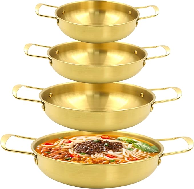 4 Sizes Korean Ramen Pot, ATSKIM Stainless Steel Noodle Cooking Pots for Stove, Golden Ramen Cooker with Handles for Pasta Soup, Fast Heating Everyday Pan for Home Outdoor Use (Gold)