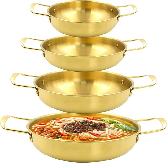 4 Sizes Korean Ramen Pot, ATSKIM Stainless Steel Noodle Cooking Pots for Stove, Golden Ramen Cooker with Handles for Pasta Soup, Fast Heating Everyday Pan for Home Outdoor Use (Gold)