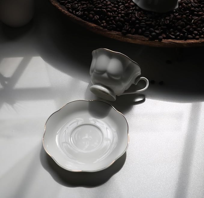 Guangyang 12 Pieces Tea Cup set Fine Porcelain 6oz Cup and Saucer set of 6 for Cappuccino Tea Flat White Coffee