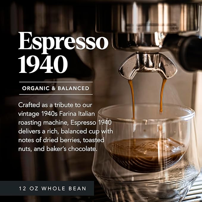Carmel Valley Coffee Roasting Espresso 1940 ??Organic Medium Roast, Africa, Central & South America - Notes of Dried Berries, Toasted Nuts & Baker?™s Chocolate, Whole Bean Coffee, 12 Oz Bag, 1 Pack