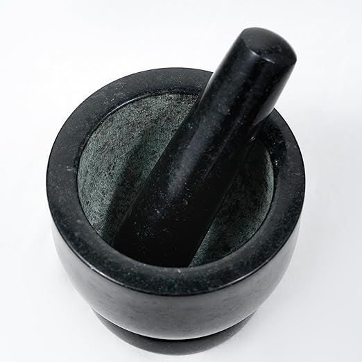 Heavy-Duty Mortar and Pestle Set, 2-Cup Granite Material, with Non-Slip Base, 5.51-inch Mexican Grinder, for Grinding Spices and Seeds, Seasoning and Spice Tool (Black, 2Cup)