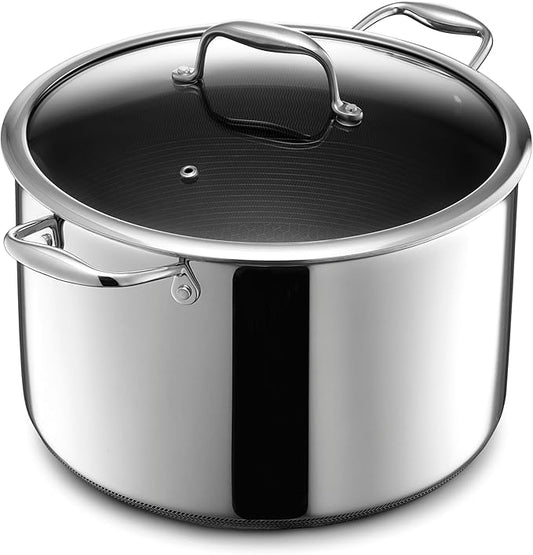 HexClad Hybrid Nonstick 10-Quart Stockpot with Tempered Glass Lid, Stay-Cool Handles, Dishwasher-Friendly, Oven-Safe Up to 900째F, Induction Ready, Compatible with All Cooktops