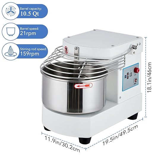 EliteEdge 10.5 Qt Commercial Food Mixer | 650W Dual-Rotation Dough Kneading Machine with Touchscreen Timer | Stainless Steel Bowl & Safety Shield for Bakeries & Restaurants