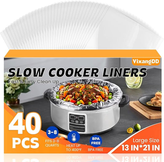 40 Pack Slow Cooker Liners, Large Size 13"x 21" Cooking Bags Disposable Pot Liners, Plastic Slow Cooker Bags Fits 3-8 Quarts, BPA Free, Suitable for Oval & Round Pot