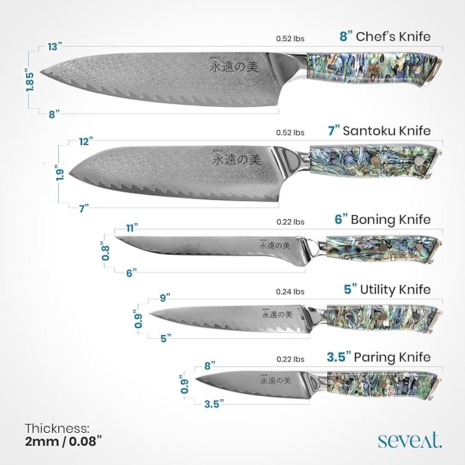Damascus Kitchen Knife Set, 67-Layer Damascus Steel, Professional Chef Knives Set for Kitchen, Ergonomic Wood & Resin Handle (Blue, 5 pieces with Shell Handle)